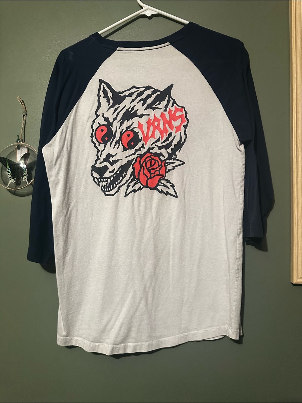 Vans White and Navy Raglan Tee with Wolf & Rose Graphic